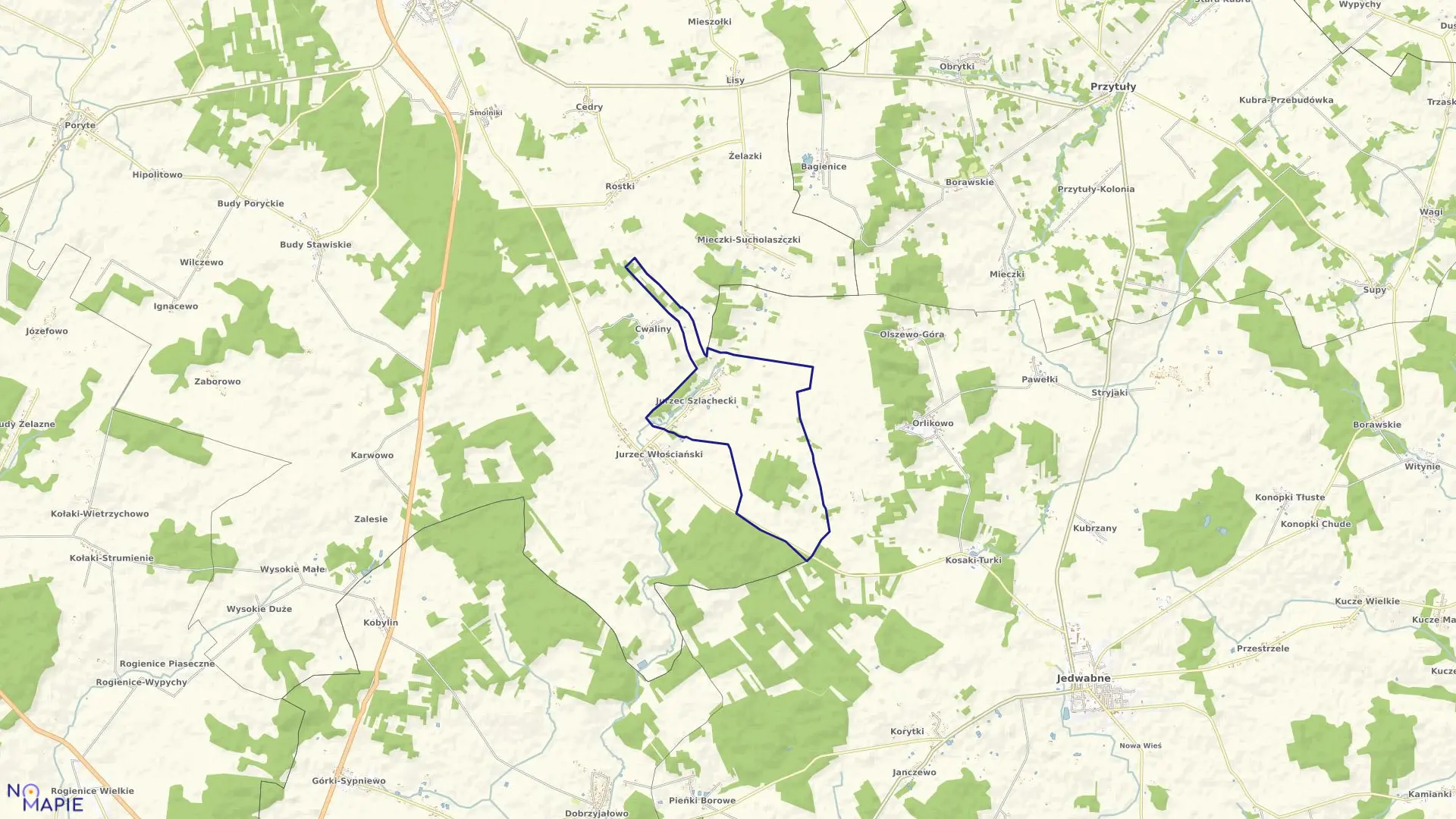 Mapa obrębu Jurzec Szlachecki w gminie Stawiski