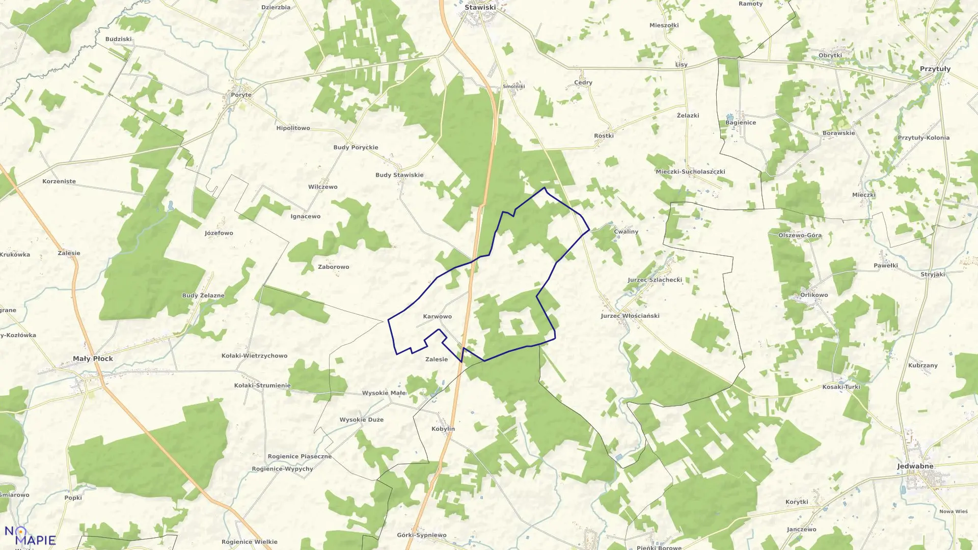 Mapa obrębu Karwowo w gminie Stawiski