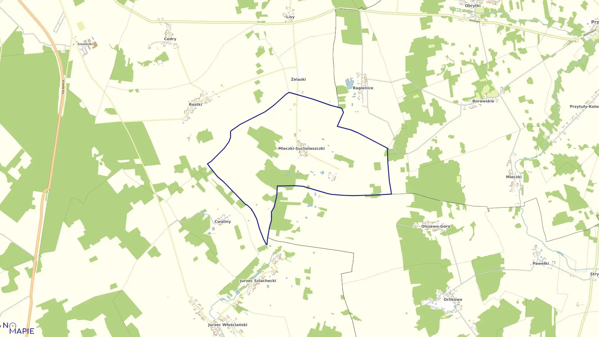 Mapa obrębu Mieczki - Sucholaszczki w gminie Stawiski